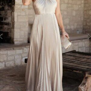 Baltic Born Sandra Pleated Maxi Dress - size Medium in Champagne
